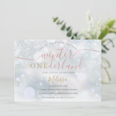 冬のオネダーランドピンクと金ゴールドの最初の誕生日 招待状 (スタンド正面)