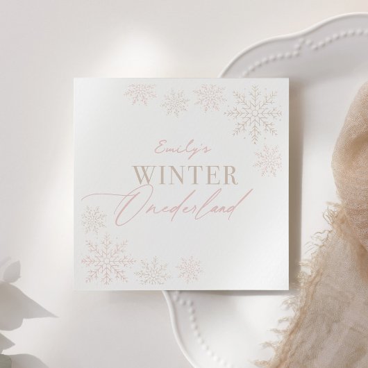 冬のオネダーランドピンクのスノーフレーク1st誕生日 スタンダードカクテルナプキン
