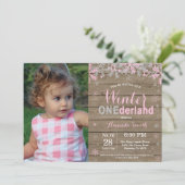 冬のオネダーランドピンクシルバーガール1st誕生日 招待状 (スタンド正面)