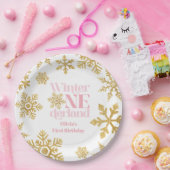 冬のオネダーランドピンク金ゴールドスノーフレーク1st誕生日 ペーパープレート (パーティー)