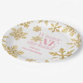 冬のオネダーランドピンク金ゴールドスノーフレーク1st誕生日 ペーパープレート (アングル)