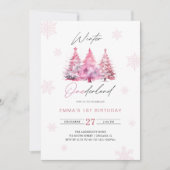 冬のオネダーランドピンク1歳の誕生日 招待状 (正面)