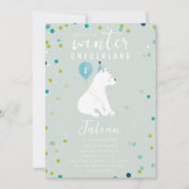 冬のオネダーランドブルーポーラーベア1st誕生日 招待状 (正面)