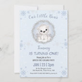 冬のオネダーランドブルーポーラーベア1st誕生日 招待状 (正面)