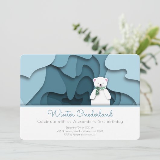 冬のオネダーランドベアーボーイ1st誕生日 招待状 (スタンド正面)