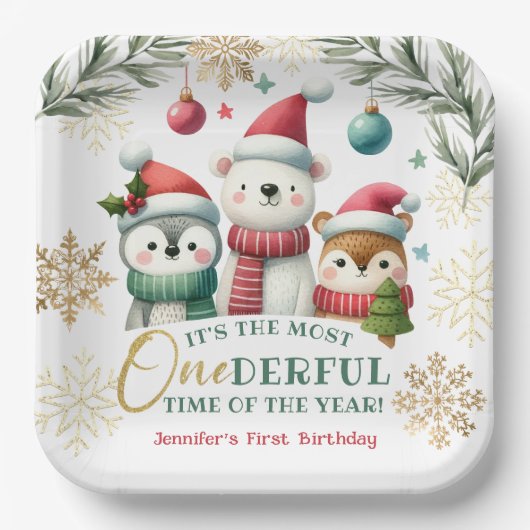 冬のオネダーランドボホ雪獣1st誕生日 ペーパープレート (正面)