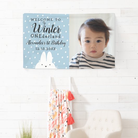 冬のオネダーランドボーイの最初の誕生日 横断幕 (インサイチュ)