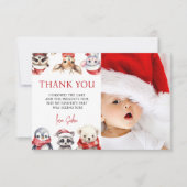 冬のオネダーランド最初の誕生日の動物 サンキューカード (正面)