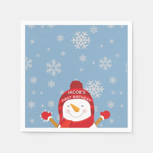 冬のオネダーランド最初の誕生日の青と銀 スタンダードカクテルナプキン (正面)