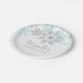 冬のオネダーランド最初の誕生日の青と銀 ペーパープレート (アングル)