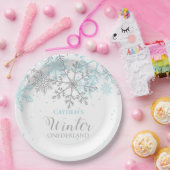 冬のオネダーランド最初の誕生日の青と銀 ペーパープレート (パーティー)