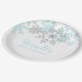 冬のオネダーランド最初の誕生日の青と銀 ペーパープレート (アングル)