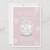 冬のオネダーランド極熊ピンク1歳の誕生日 招待状 (正面)