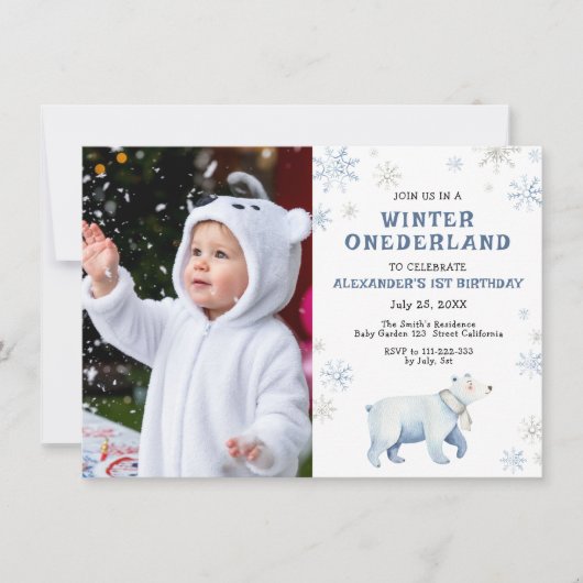 冬のオネダーランド極熊1歳の誕生日 招待状 (正面)