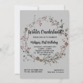 冬のオネダーランド素朴なベリーボホの最初の誕生日 招待状 (正面)