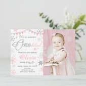 冬のオネダーランド誕生日の招待ピンクシルバー 招待状 (スタンド正面)