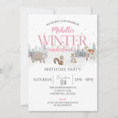 冬のオネダーランド誕生日、動物の最初の誕生日 招待状 (正面)