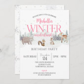 冬のオネダーランド誕生日、動物の最初の誕生日 招待状 (正面/裏面)