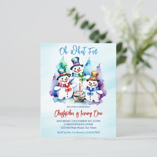冬のオネダーランド雪だるま誕生日パーティー招待状 (スタンド正面)