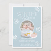 冬のオネダーランド雪のグローブブルー1st誕生日 招待状 (正面)
