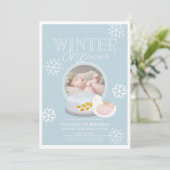 冬のオネダーランド雪のグローブブルー1st誕生日 招待状 (スタンド正面)