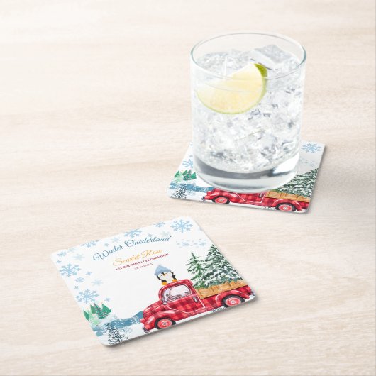 冬のオネダーランド1歳の招待状 スクエアペーパーコースター (インサイチュ)