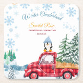 冬のオネダーランド1歳の招待状 スクエアペーパーコースター (正面)