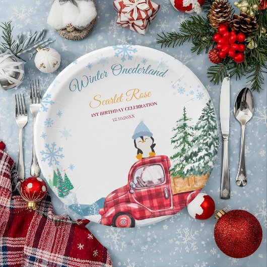 冬のオネダーランド1歳の招待状 ペーパープレート