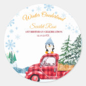 冬のオネダーランド1歳の招待状 ラウンドシール (正面)
