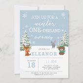 冬のオネダーランド1歳の誕生日の招待の動物 招待状 (正面)