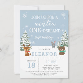 冬のオネダーランド1歳の誕生日の招待の動物 招待状
