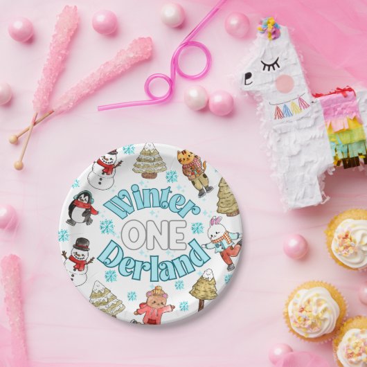 冬のオネダーランド1歳の誕生日 ペーパープレート (パーティー)