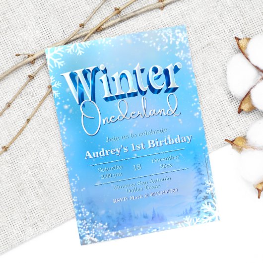 冬のオネダーランド – 1歳の誕生日 招待状