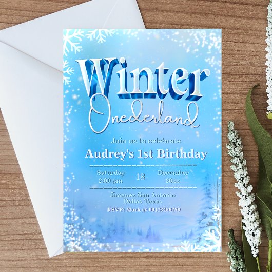 冬のオネダーランド – 1歳の誕生日 招待状