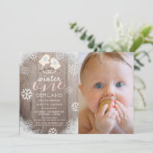 冬のオネダーランドMittens女の子ピンク1st誕生日 招待状 (スタンド正面)