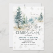 冬のオネダーラ素朴ンドの森の最初の誕生日 招待状 (正面)