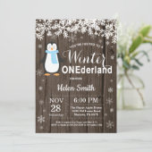 冬のオネダーラ素朴ンドペンギン少年1歳の誕生日 招待状 (スタンド正面)