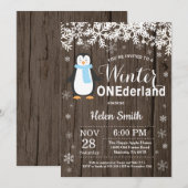 冬のオネダーラ素朴ンドペンギン少年1歳の誕生日 招待状 (正面/裏面)