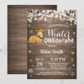 冬のオネダーラ素朴ンド鹿1歳の誕生日 招待状 (正面/裏面)