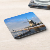 冬のオランダの風景の雪の風車 コースター (左側)