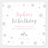 冬のオランダ、シルバー&ピンクの誕生日 スクエアシール (正面)