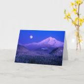 冬のオレゴン州フッド山の月明かり カード (黄色い花)