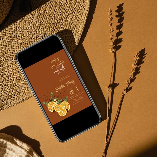 冬のオレンジのスライス乾燥ベビーシャワー招待 招待状