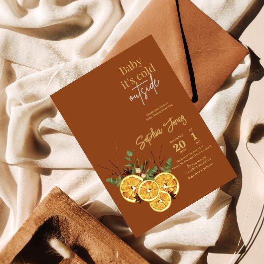 冬のオレンジのスライス乾燥ベビーシャワー招待 招待状