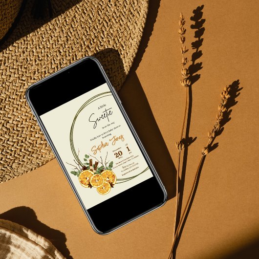 冬のオレンジのスライス柑橘系ベビーシャワー 招待状