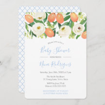 冬のオレンジ赤ちゃんブルーホワイトボーイベビーシャワー