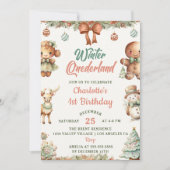 冬のオンダーランドのクリスマスクッキー誕生日パーティー 招待状 (正面)