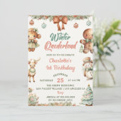 冬のオンダーランドのクリスマスクッキー誕生日パーティー 招待状 (スタンド正面)