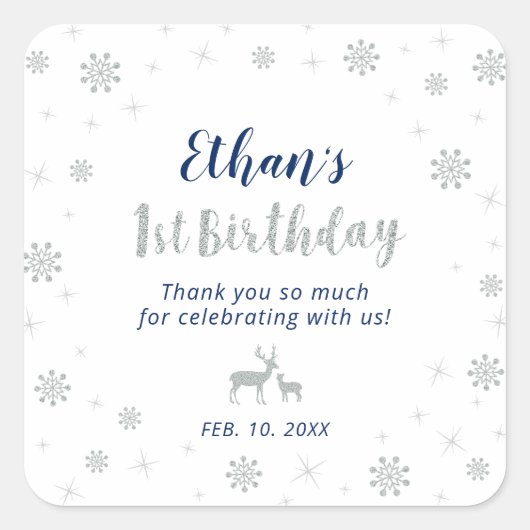 冬のオンダーランドカスタム、シルバーネイビー1歳の誕生日 スクエアシール (正面)