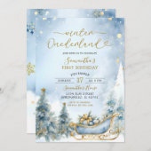 冬のオンダーランドダスティブルーベビーシャワー 招待状 (正面/裏面)